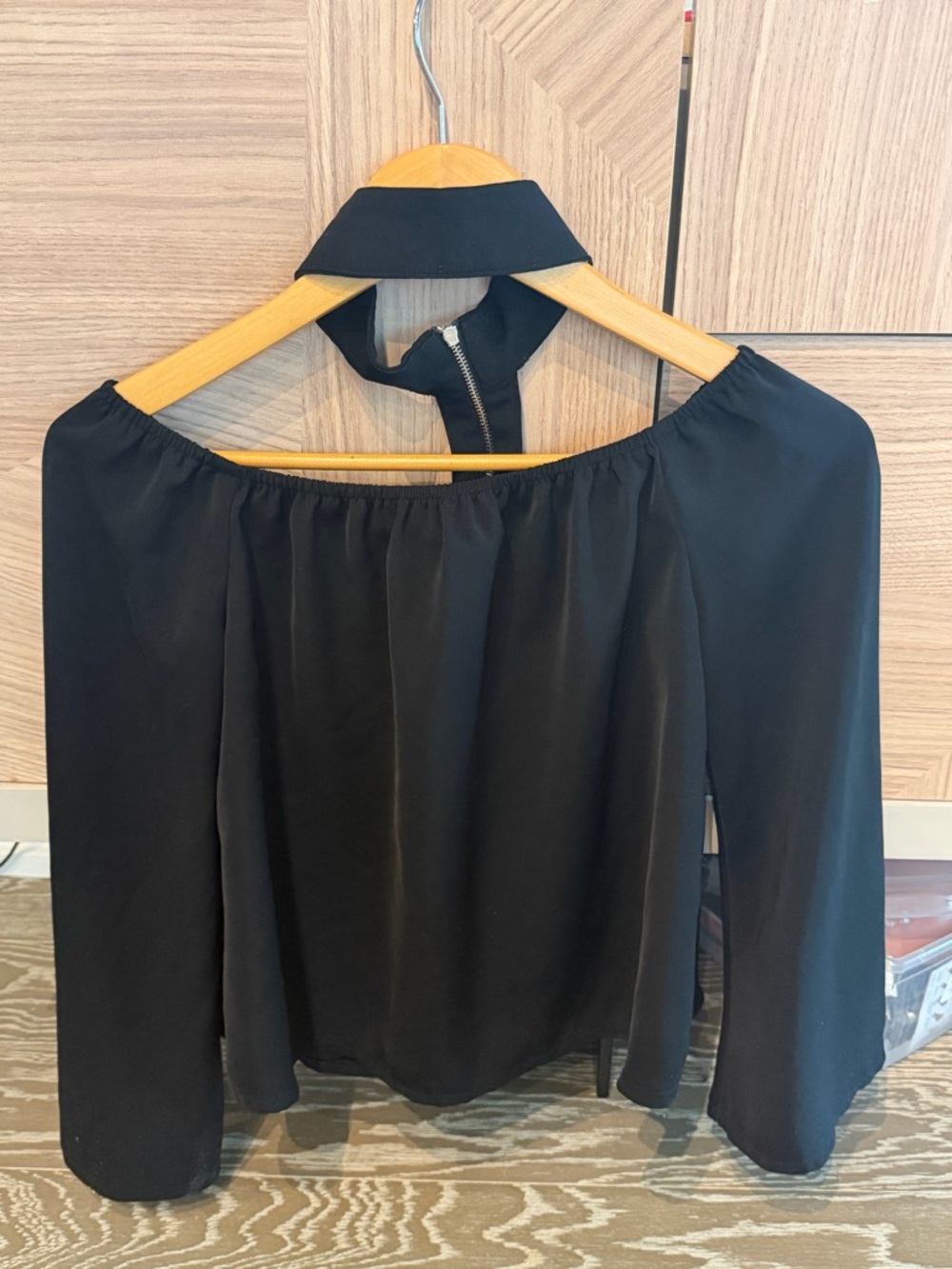 Black Off-Shoulder Long Sleeve Top with built in choker!